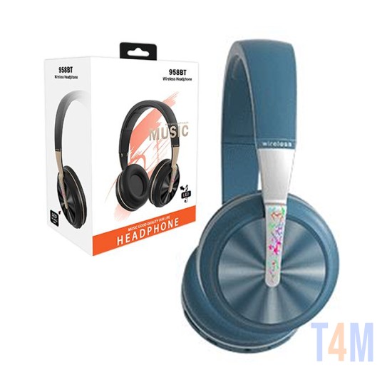 Wireless Hifi Stereo Headphones 958BT with LED Blue